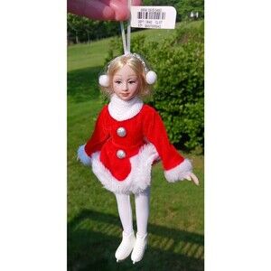 VTG Porcelain ICE SKATER DOLL Christmas Ornament 9.5" Limited Edition w/ Tag NOS